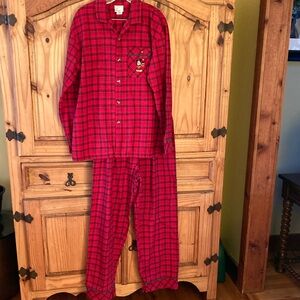 Adult Disney Mickey Mouse red black green 2 piece flannel pajamas set size M